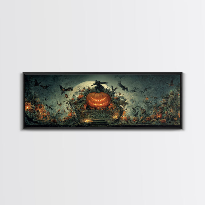 The Jack-O'-Lantern Throne, Medieval Grotesque Art, Extra Wide Wall Art, Dark Fantasy Wall Art, Framed Canvas Print