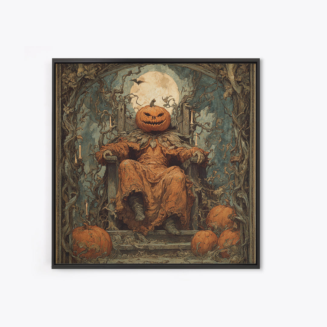 The Jack-O'-Lantern Throne, Dark Renaissance Art, Square Wall Art, Macabre Wall Art, Framed Canvas Print, Halloween Wall Art