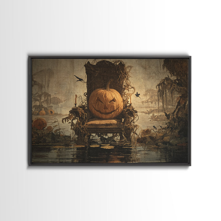 The Jack-O'-Lantern Throne, Symbolist Gothic Landscape, Landscape Wall Art, Macabre Wall Art, Canvas Print, Halloween Wall Art
