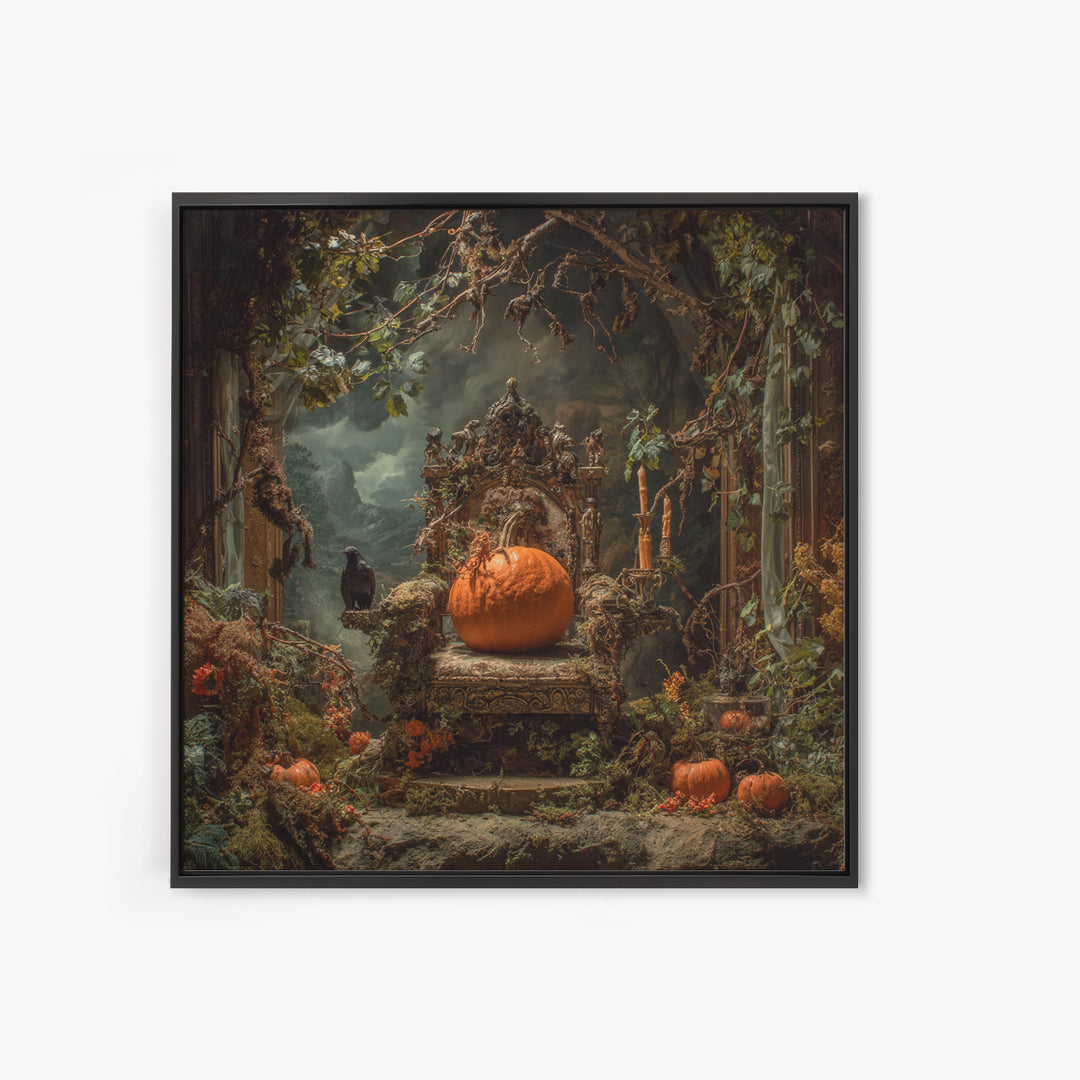 The Jack-O'-Lantern Throne, Ornate Symbolist Art, Square Wall Art, Dark Halloween Decor, Canvas Print, Halloween Wall Art