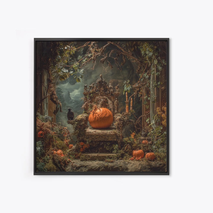 The Jack-O'-Lantern Throne, Ornate Symbolist Art, Square Wall Art, Dark Halloween Decor, Canvas Print, Halloween Wall Art