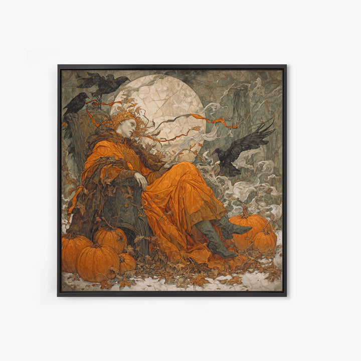 The Jack-O'-Lantern Throne, Symbolist Death Art, Square Wall Art, Dark Fantasy Wall Art, Framed Canvas Print, Halloween Wall Art