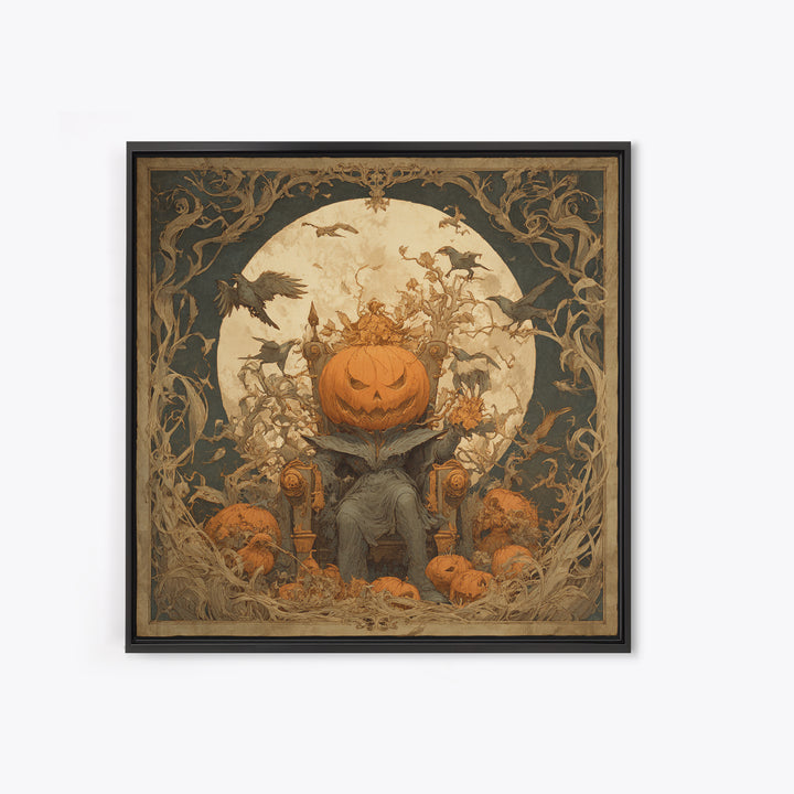 The Jack-O'-Lantern Throne, Symbolist Etching Art, Square Wall Art, Gothic Horror Wall Art, Framed Canvas Print, Halloween Wall Art