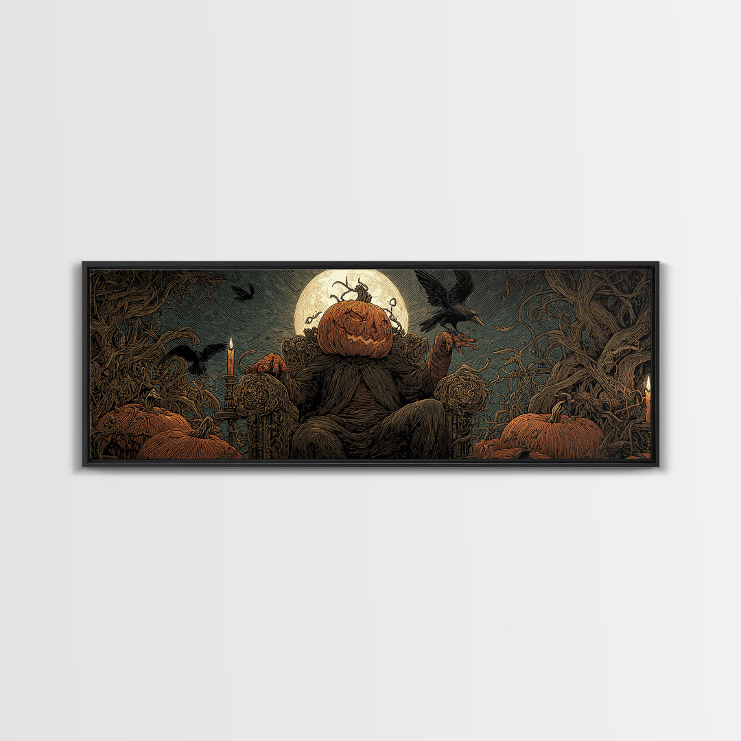 The Jack-O'-Lantern Throne, Expressionist Nightmare Art, Extra Wide Wall Art, Macabre Wall Art, Canvas Print, Halloween Wall Art