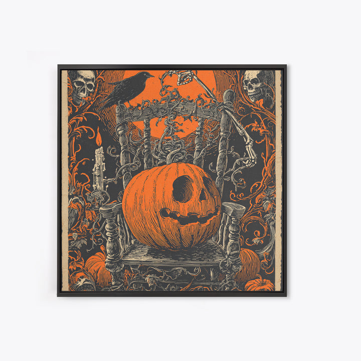 The Jack-O'-Lantern Throne, Macabre Folk Print Art, Square Wall Art, Dark Fantasy Wall Art, Canvas Print, Halloween Wall Art