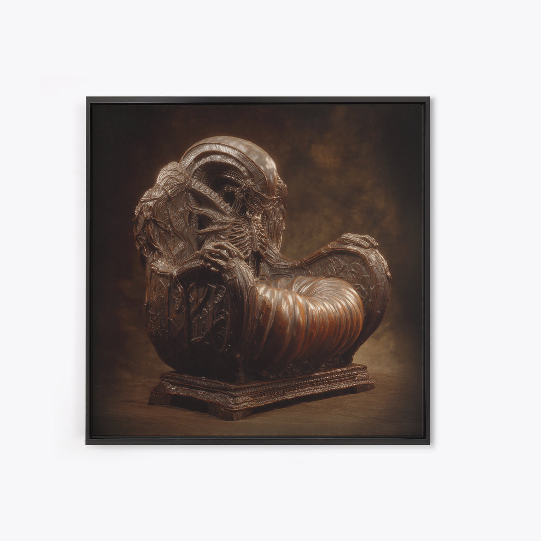 The Jack-O'-Lantern Throne, Biomechanical Horror Art, Square Wall Art, Macabre Wall Art, Framed Canvas Print, Halloween Wall Art