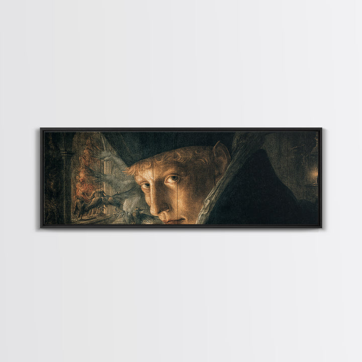 The Haunted Portrait, Medieval Grotesque Art, Extra Wide Wall Art, Dark Halloween Decor, Framed Canvas Print, Halloween Wall Art