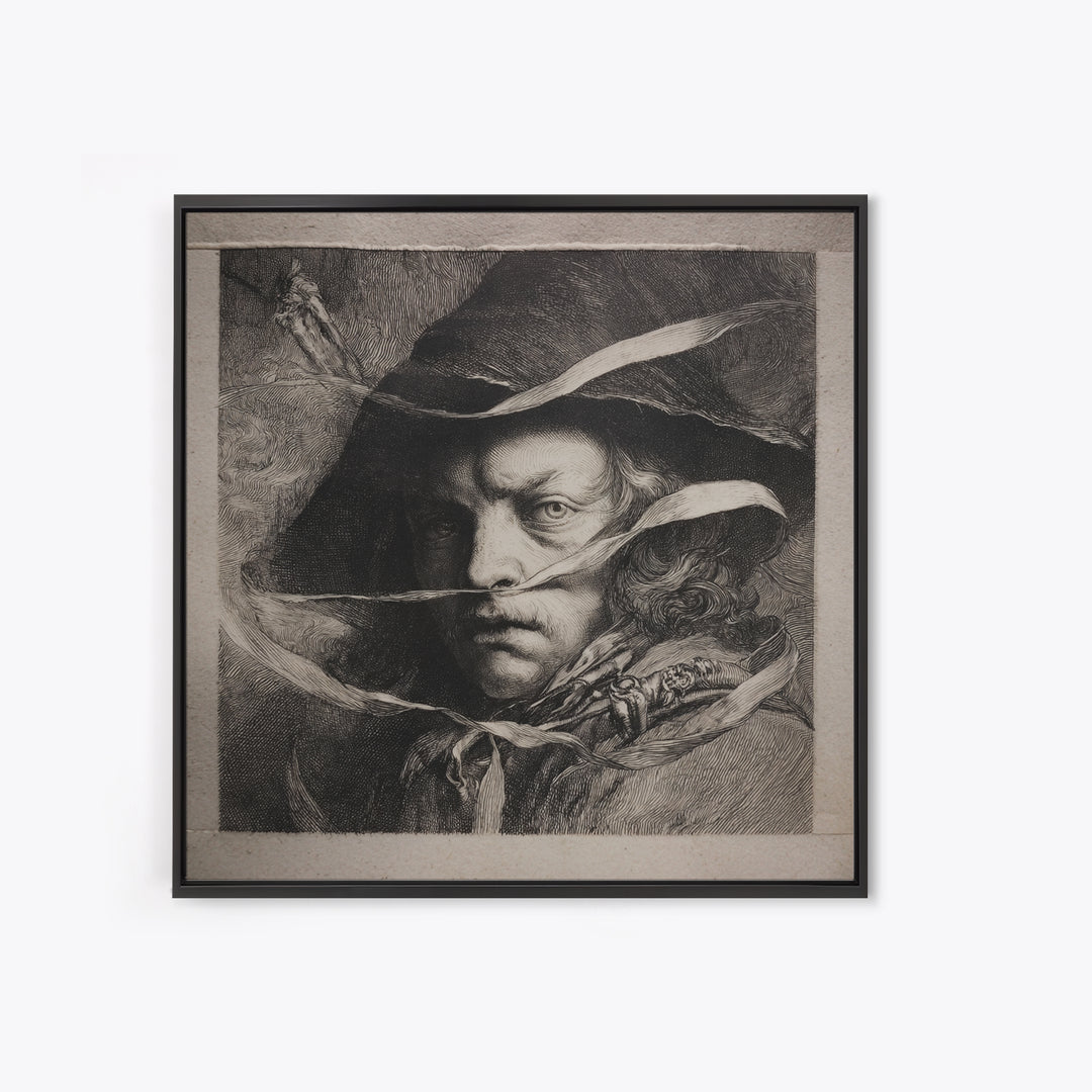 The Haunted Portrait, Renaissance Engraving Art, Square Wall Art, Macabre Wall Art, Framed Canvas Print, Halloween Wall Art