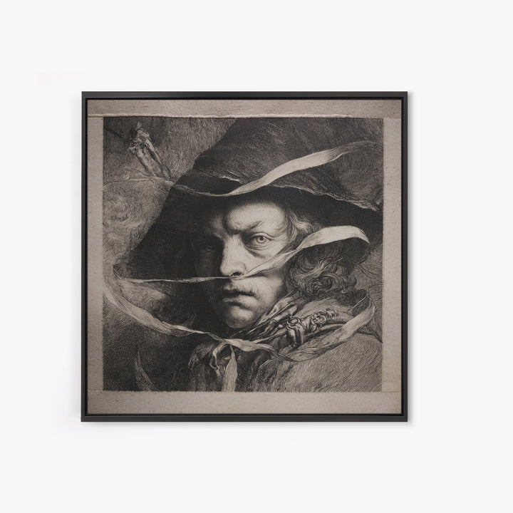 The Haunted Portrait, Renaissance Engraving Art, Square Wall Art, Macabre Wall Art, Framed Canvas Print, Halloween Wall Art