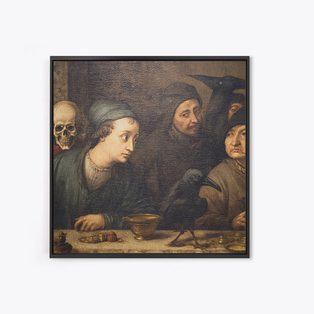 The Haunted Portrait, Danse Macabre Art, Square Wall Art, Dark Fantasy Wall Art, Canvas Print, Halloween Wall Art