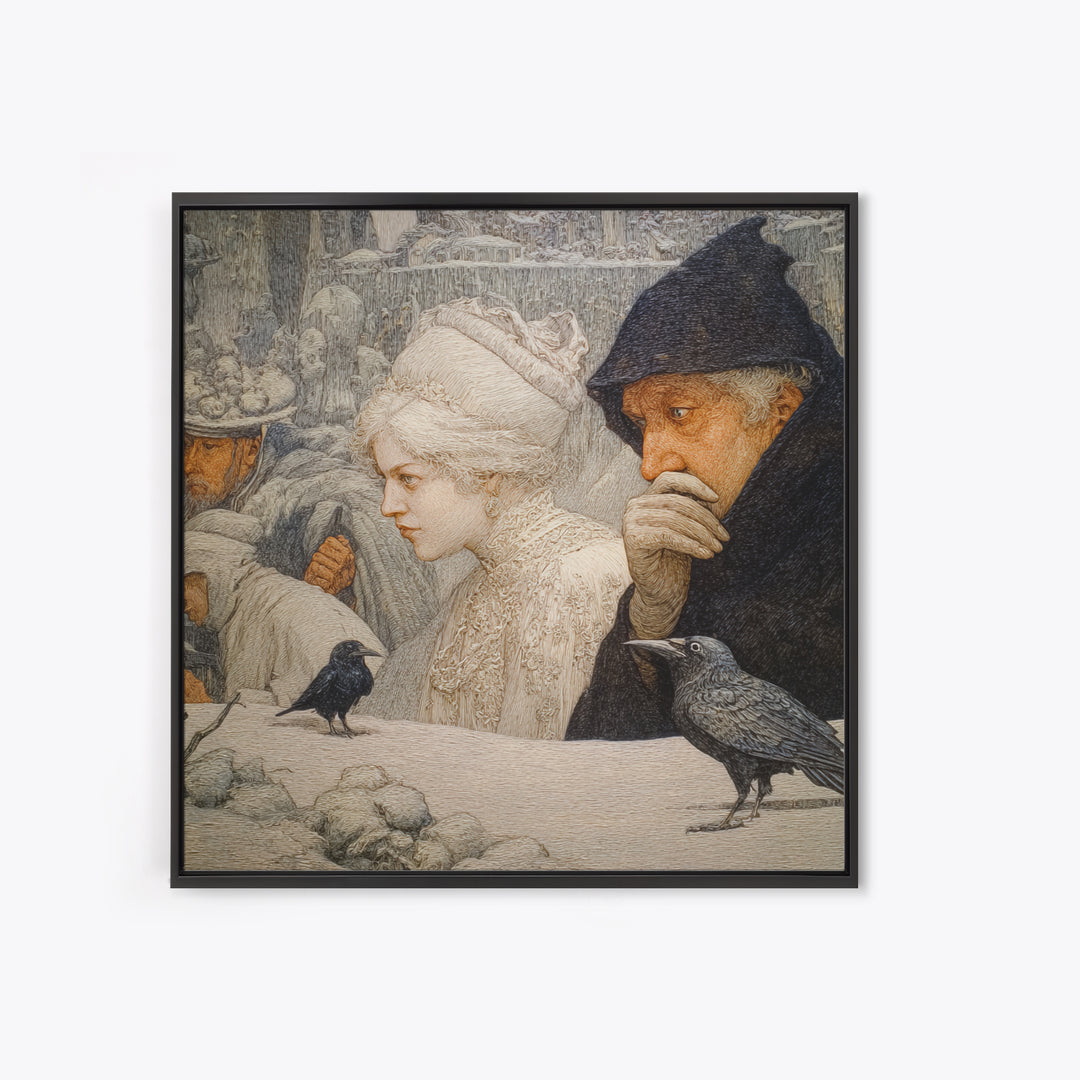 The Haunted Portrait, Symbolist Death Art, Square Wall Art, Gothic Horror Wall Art, Framed Canvas Print, Halloween Wall Art