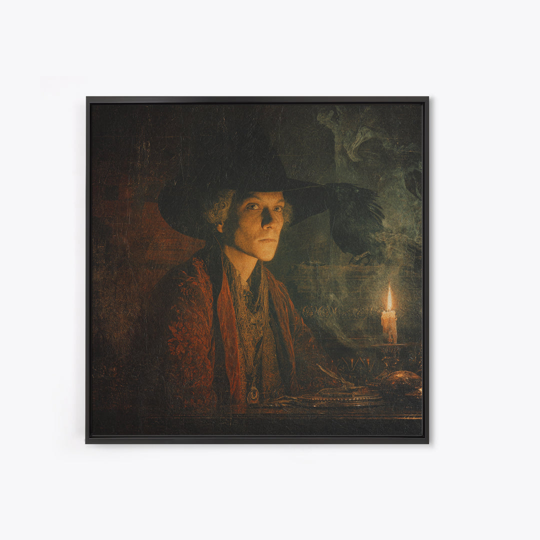 The Haunted Portrait, Symbolist Etching Art, Square Wall Art, Gothic Horror Wall Art, Canvas Print, Halloween Wall Art