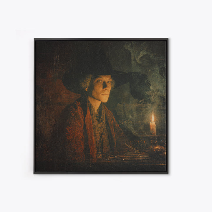The Haunted Portrait, Symbolist Etching Art, Square Wall Art, Gothic Horror Wall Art, Canvas Print, Halloween Wall Art