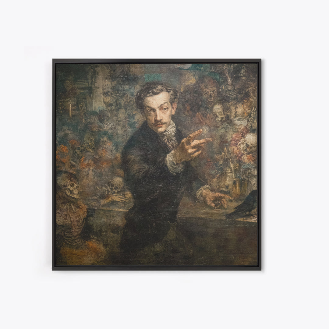 The Haunted Portrait, Grotesque Carnival Art, Square Wall Art, Dark Fantasy Wall Art, Framed Canvas Print, Halloween Wall Art
