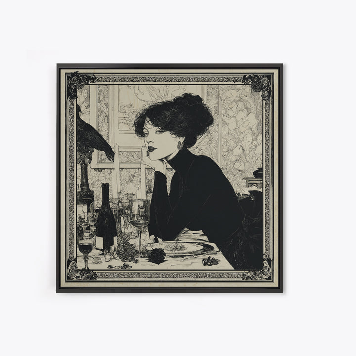 The Haunted Portrait, Decadent Line Art, Square Wall Art, Macabre Wall Art, Canvas Print, Halloween Wall Art, Statement Wall Art