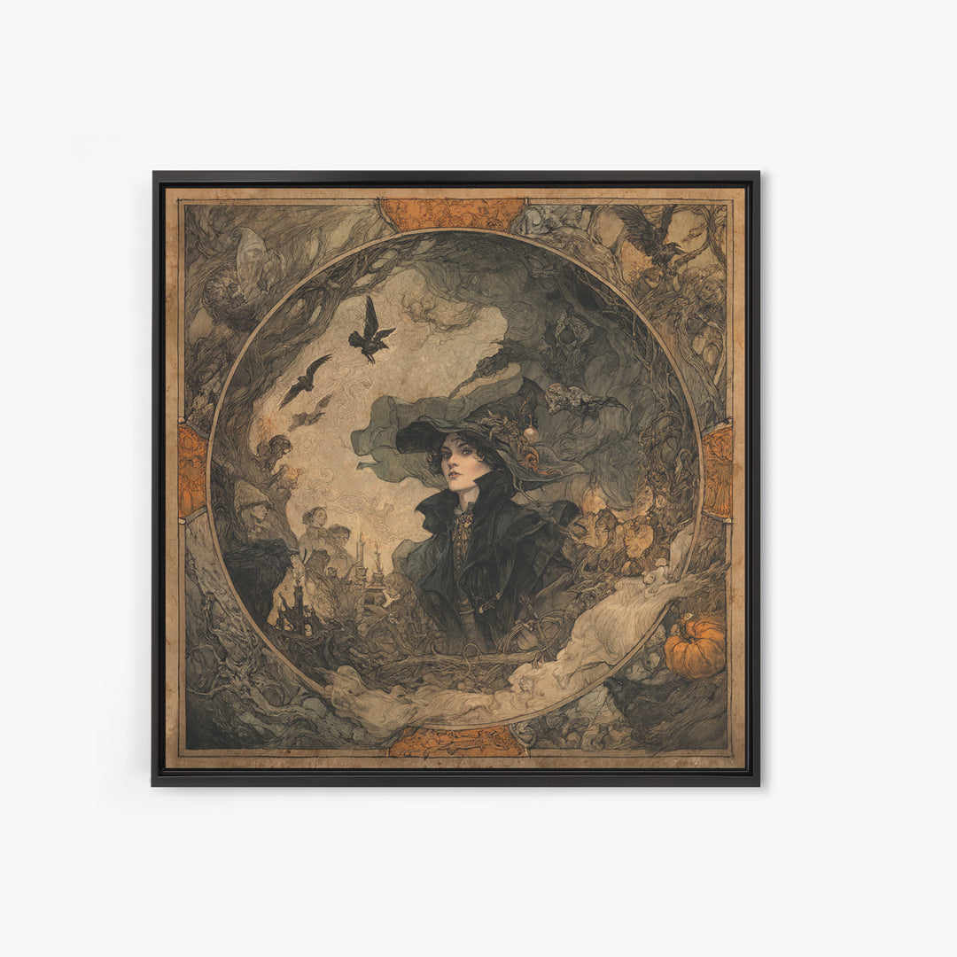 The Haunted Portrait, Gothic Storybook Art, Square Wall Art, Dark Fantasy Wall Art, Framed Canvas Print, Halloween Wall Art