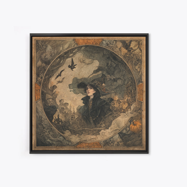 The Haunted Portrait, Gothic Storybook Art, Square Wall Art, Dark Fantasy Wall Art, Framed Canvas Print, Halloween Wall Art