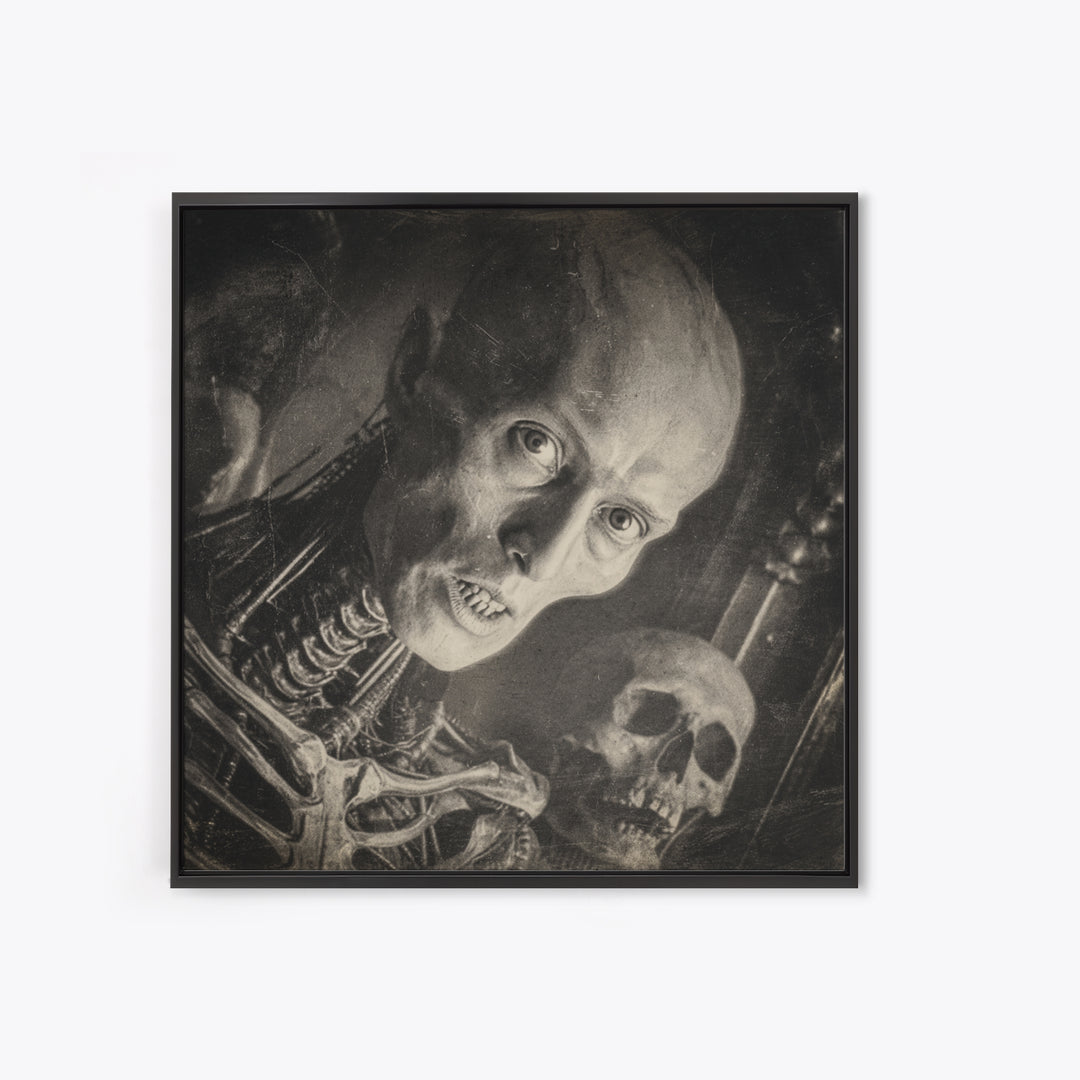 The Haunted Portrait, Biomechanical Horror Art, Square Wall Art, Dark Fantasy Wall Art, Framed Canvas Print, Halloween Wall Art