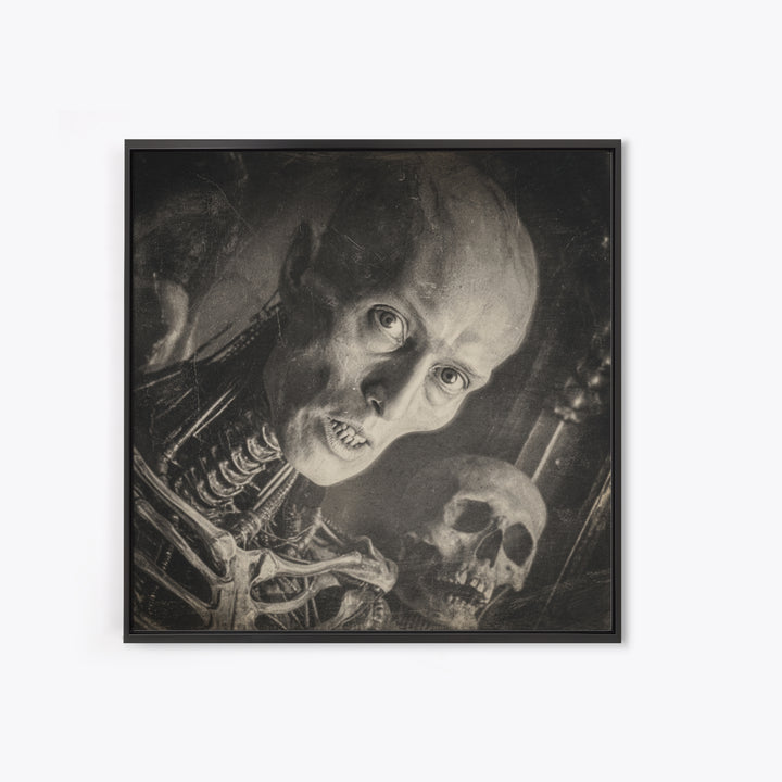 The Haunted Portrait, Biomechanical Horror Art, Square Wall Art, Dark Fantasy Wall Art, Framed Canvas Print, Halloween Wall Art