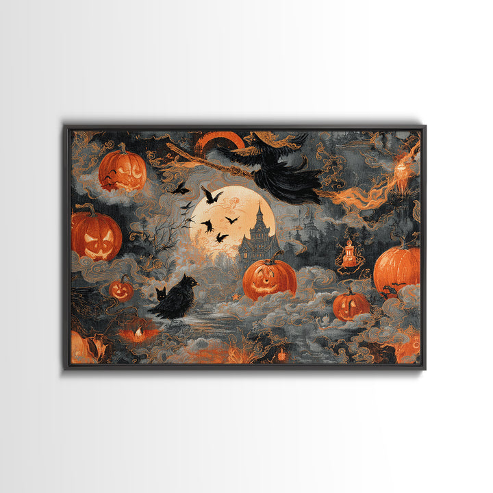 Vintage Orange-And-Black Halloween, Visionary Gothic Art, Landscape Wall Art, Macabre Wall Art, Canvas Print, Halloween Wall Art