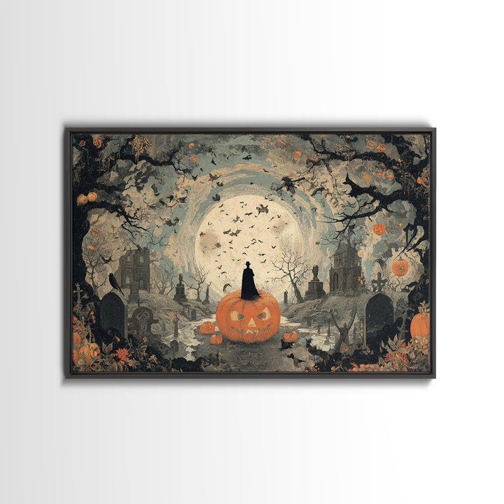 Vintage Orange-And-Black Halloween, Romantic Gothic Landscape, Landscape Wall Art, Dark Fantasy Wall Art, Canvas Print