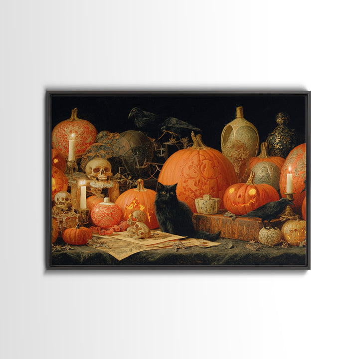 Vintage Orange-And-Black Halloween, Decadent Gothic Art, Landscape Wall Art, Macabre Wall Art, Canvas Print, Halloween Wall Art