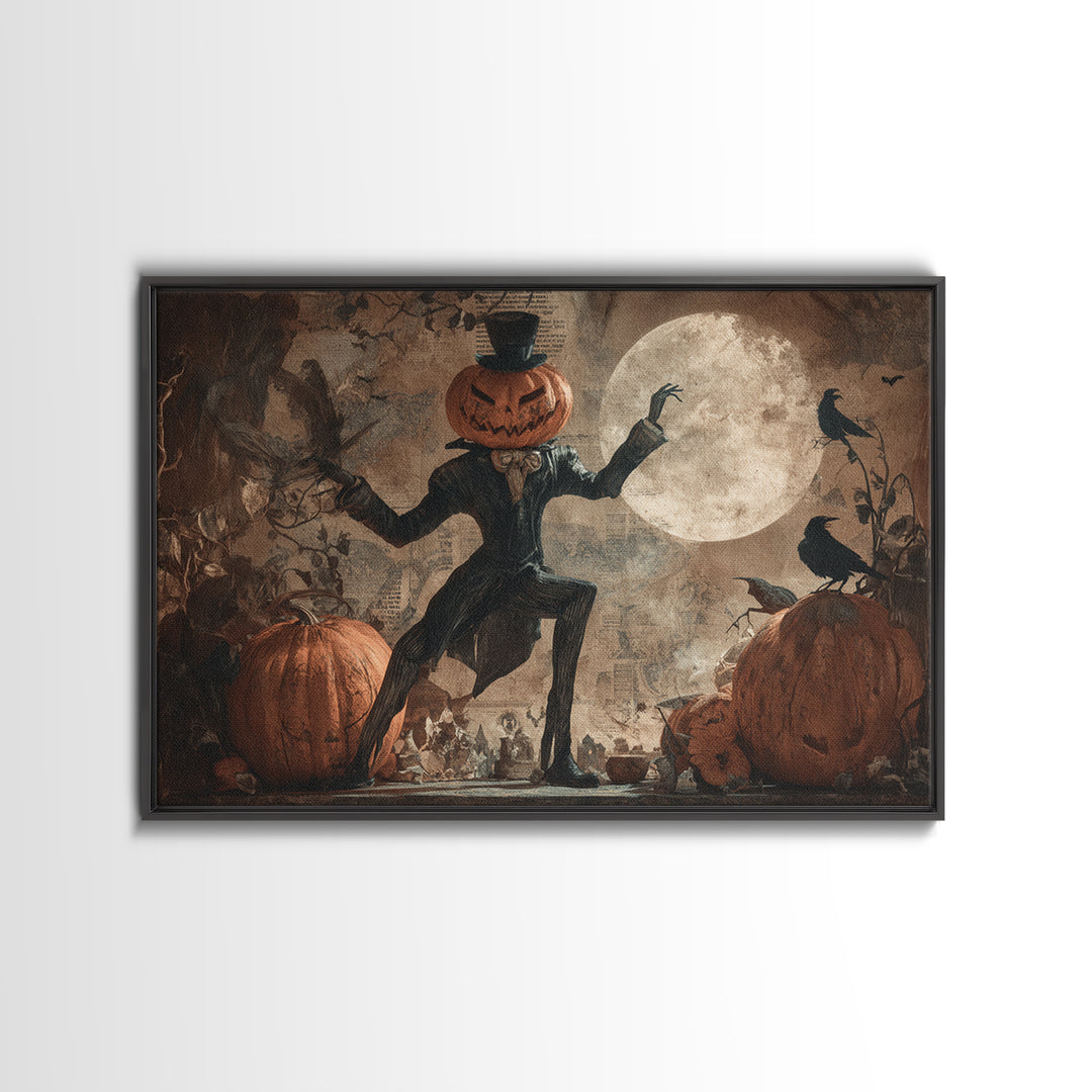 Vintage Orange-And-Black Halloween, Expressionist Nightmare Art, Landscape Wall Art, Dark Fantasy Wall Art, Framed Canvas Print