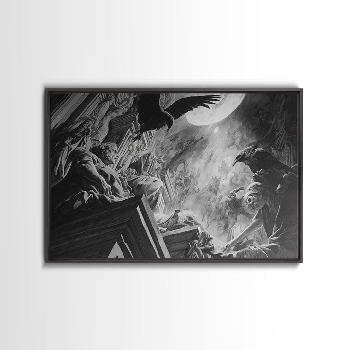 Monochrome Gothic Halloween, Dark Renaissance Art, Landscape Wall Art, Dark Halloween Decor, Framed Canvas Print