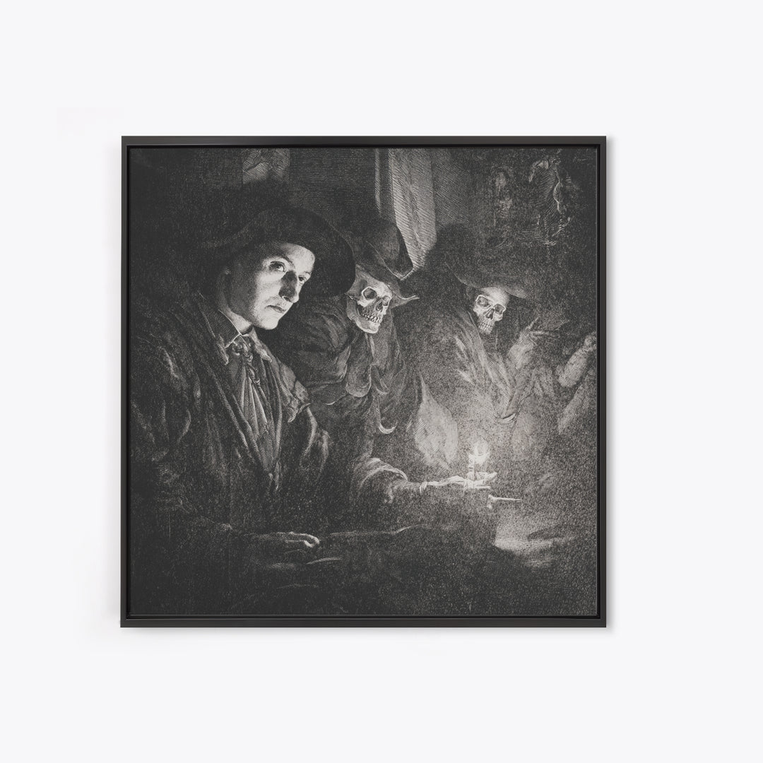 Monochrome Gothic Halloween, Danse Macabre Art, Square Wall Art, Gothic Horror Wall Art, Canvas Print