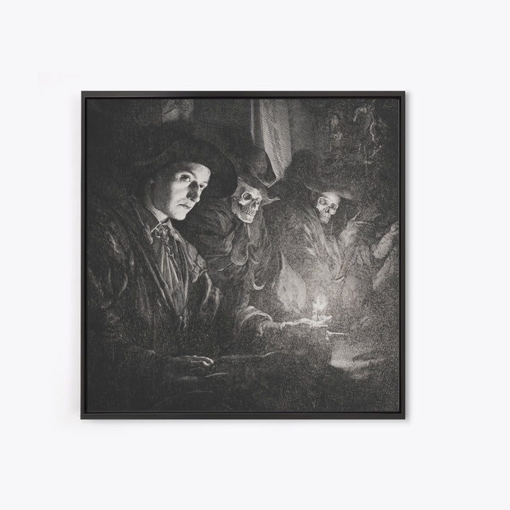 Monochrome Gothic Halloween, Danse Macabre Art, Square Wall Art, Gothic Horror Wall Art, Canvas Print