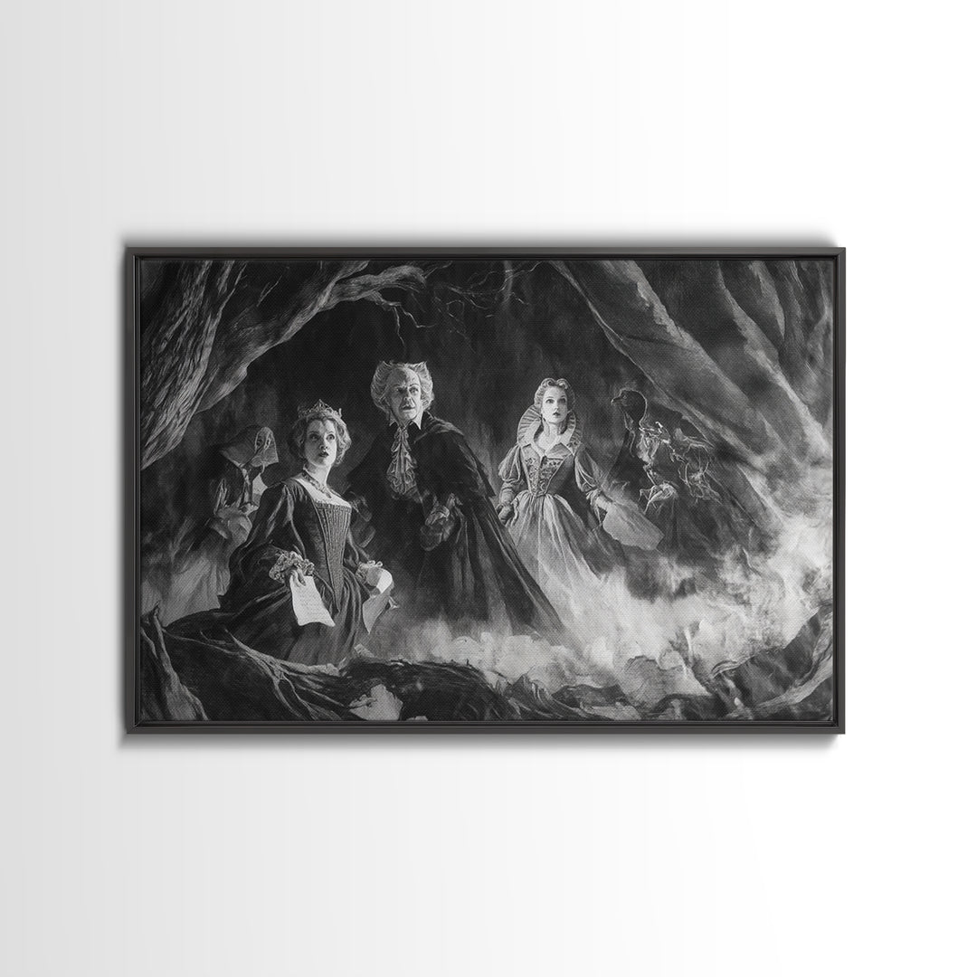 Monochrome Gothic Halloween, Baroque Witchcraft Art, Landscape Wall Art, Macabre Wall Art, Canvas Print, Halloween Wall Art