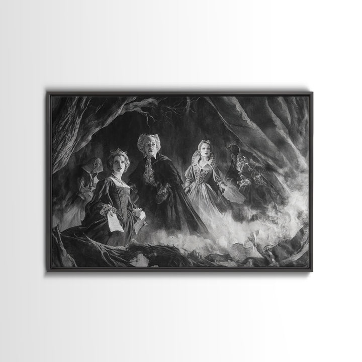 Monochrome Gothic Halloween, Baroque Witchcraft Art, Landscape Wall Art, Macabre Wall Art, Canvas Print, Halloween Wall Art