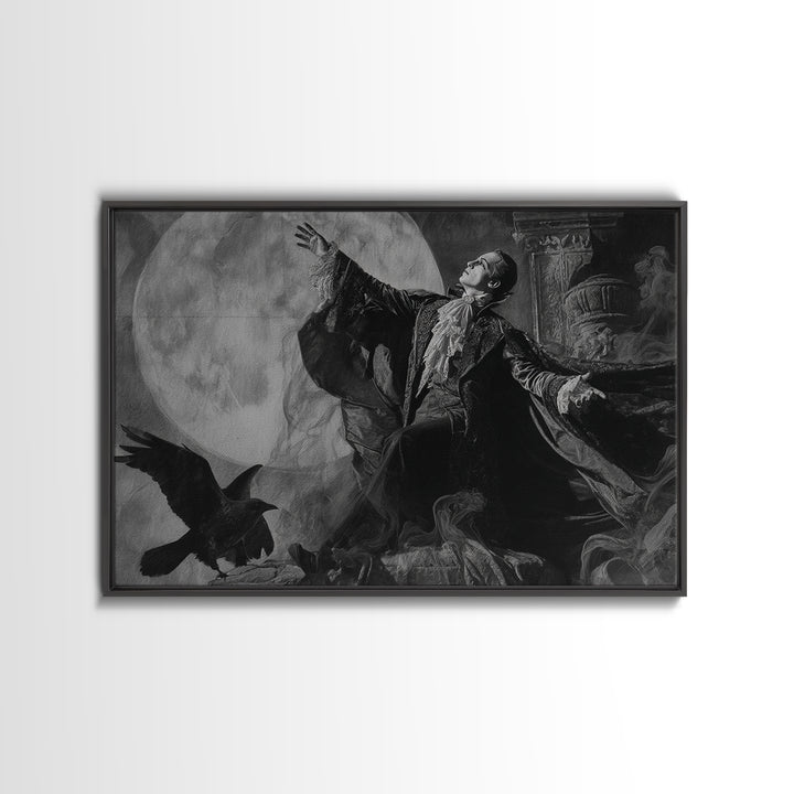 Monochrome Gothic Halloween, Gothic Nightmare Art, Landscape Wall Art, Macabre Wall Art, Framed Canvas Print, Halloween Wall Art