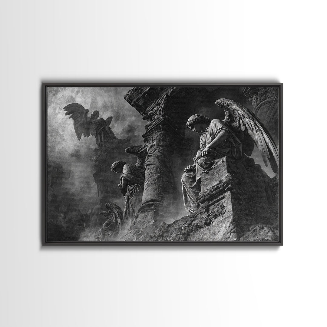 Monochrome Gothic Halloween, Visionary Gothic Art, Landscape Wall Art, Gothic Horror Wall Art, Framed Canvas Print, Halloween Wall Art