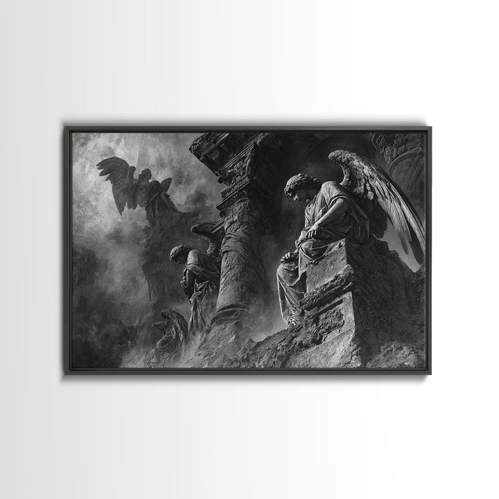 Monochrome Gothic Halloween, Visionary Gothic Art, Landscape Wall Art, Gothic Horror Wall Art, Framed Canvas Print, Halloween Wall Art