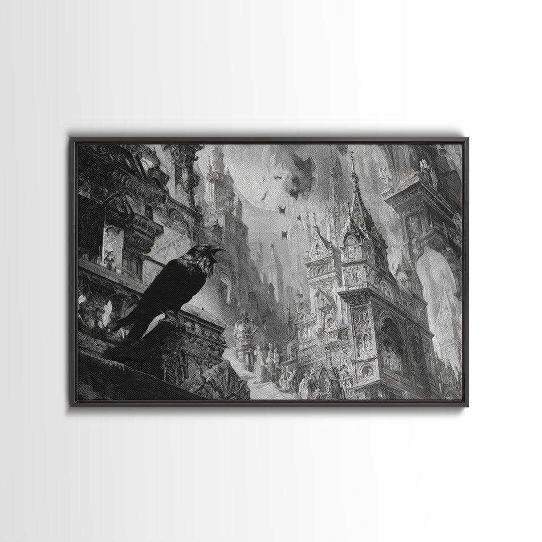 Monochrome Gothic Halloween, Ornate Symbolist Art, Landscape Wall Art, Dark Fantasy Wall Art, Canvas Print, Halloween Wall Art