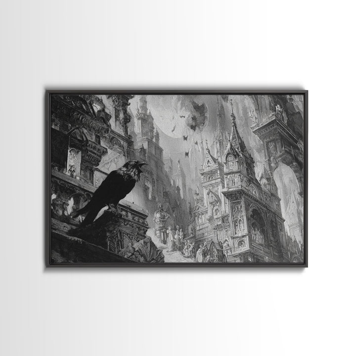 Monochrome Gothic Halloween, Ornate Symbolist Art, Landscape Wall Art, Dark Fantasy Wall Art, Canvas Print, Halloween Wall Art