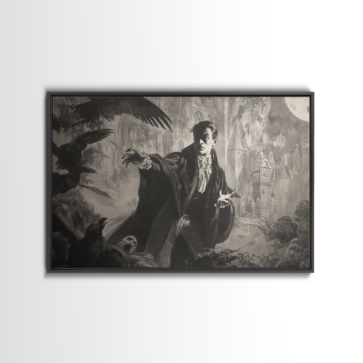 Monochrome Gothic Halloween, Symbolist Etching Art, Landscape Wall Art, Dark Halloween Decor, Canvas Print, Halloween Wall Art