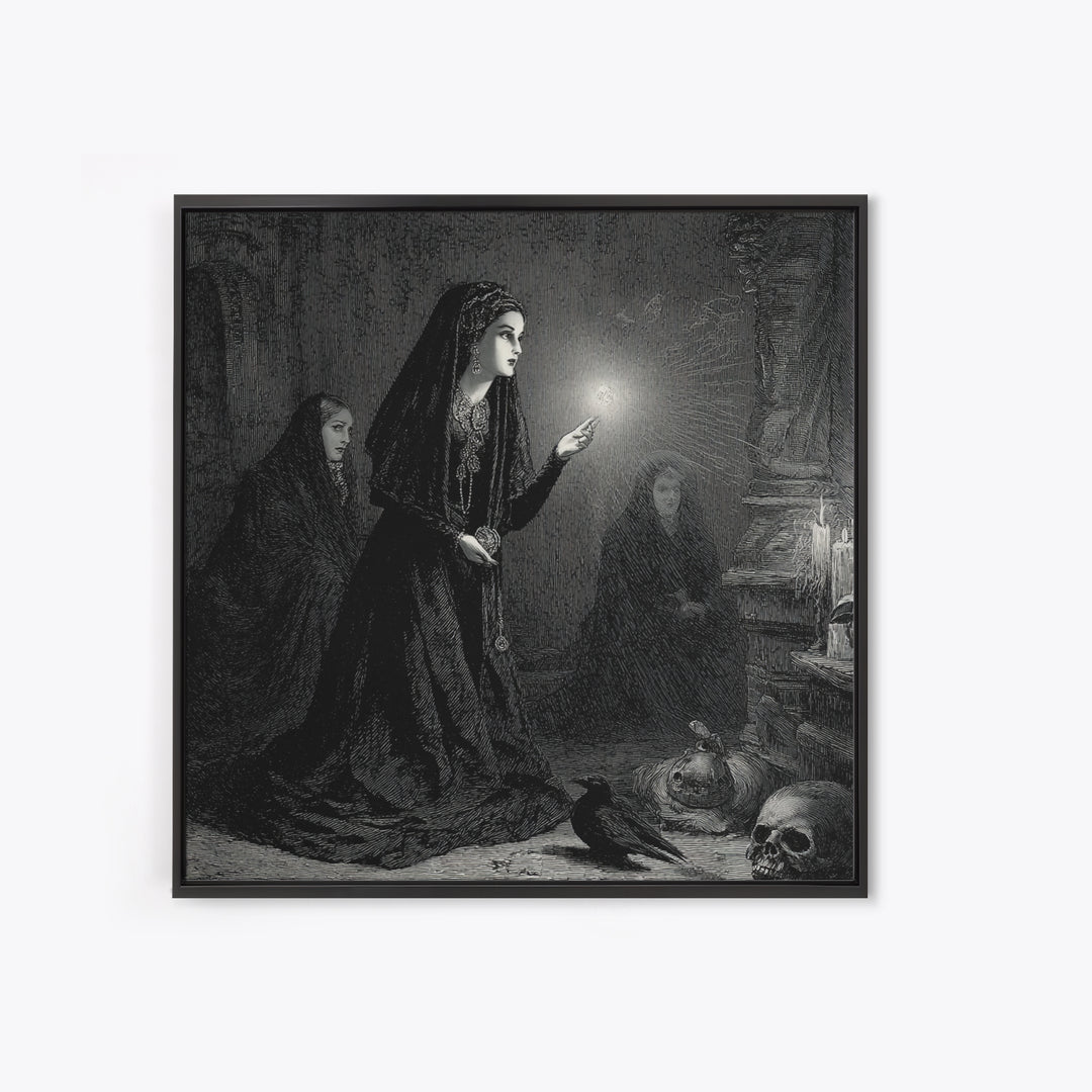 Victorian Mourning Halloween, Gothic Engraving Art, Square Wall Art, Dark Fantasy Wall Art, Canvas Print, Halloween Wall Art