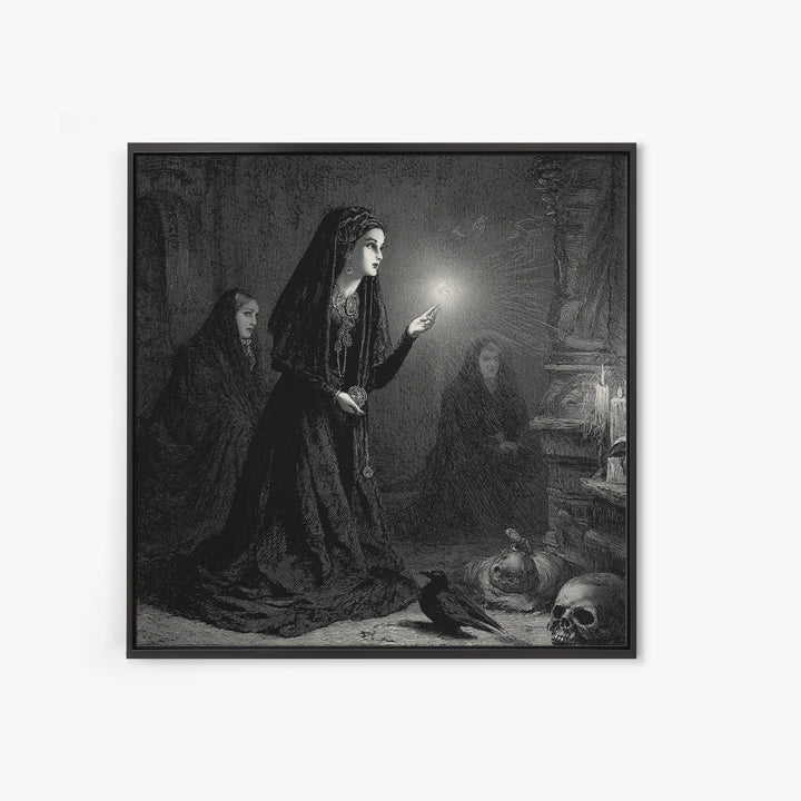 Victorian Mourning Halloween, Gothic Engraving Art, Square Wall Art, Dark Fantasy Wall Art, Canvas Print, Halloween Wall Art