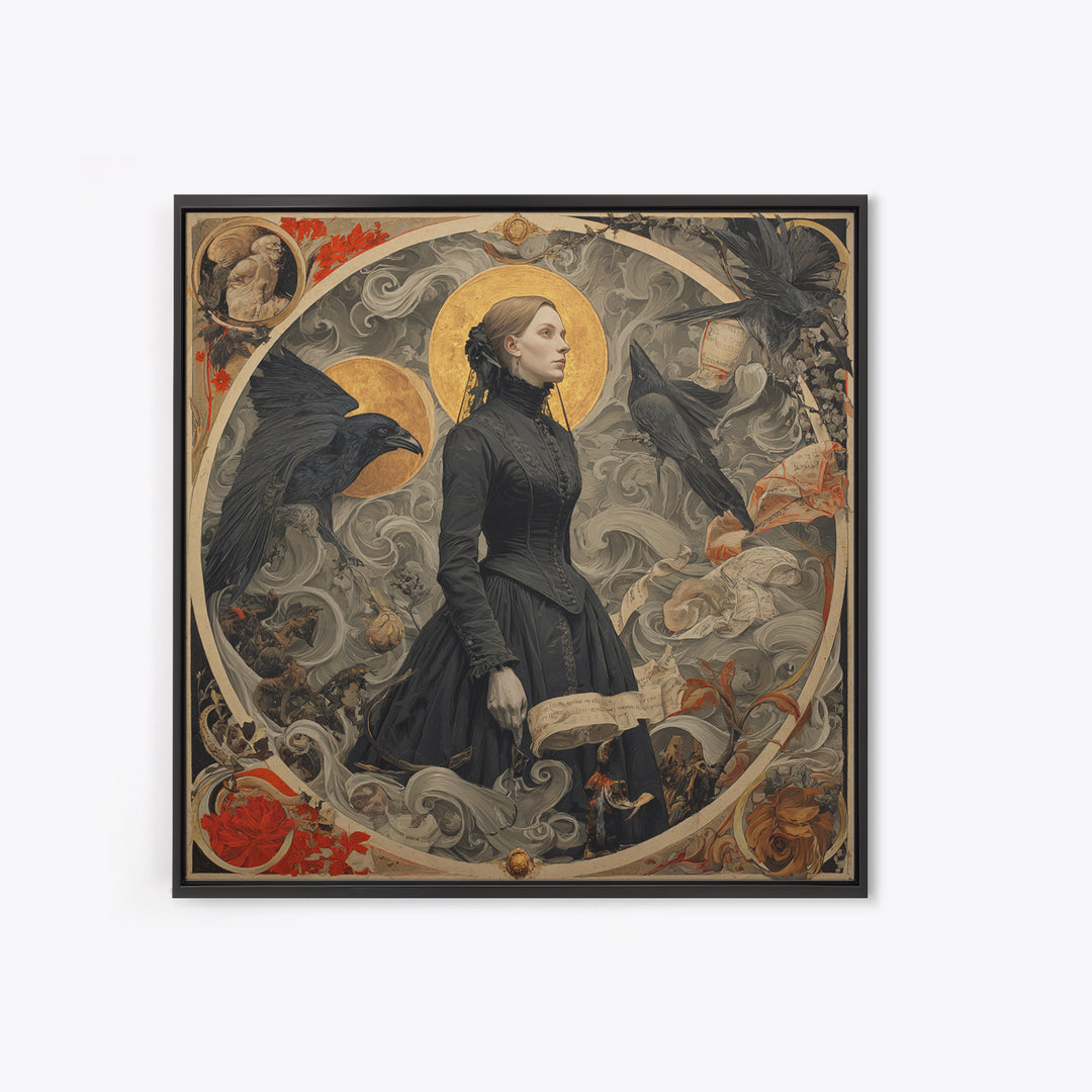 Victorian Mourning Halloween, Dark Renaissance Art, Square Wall Art, Macabre Wall Art, Framed Canvas Print, Halloween Wall Art