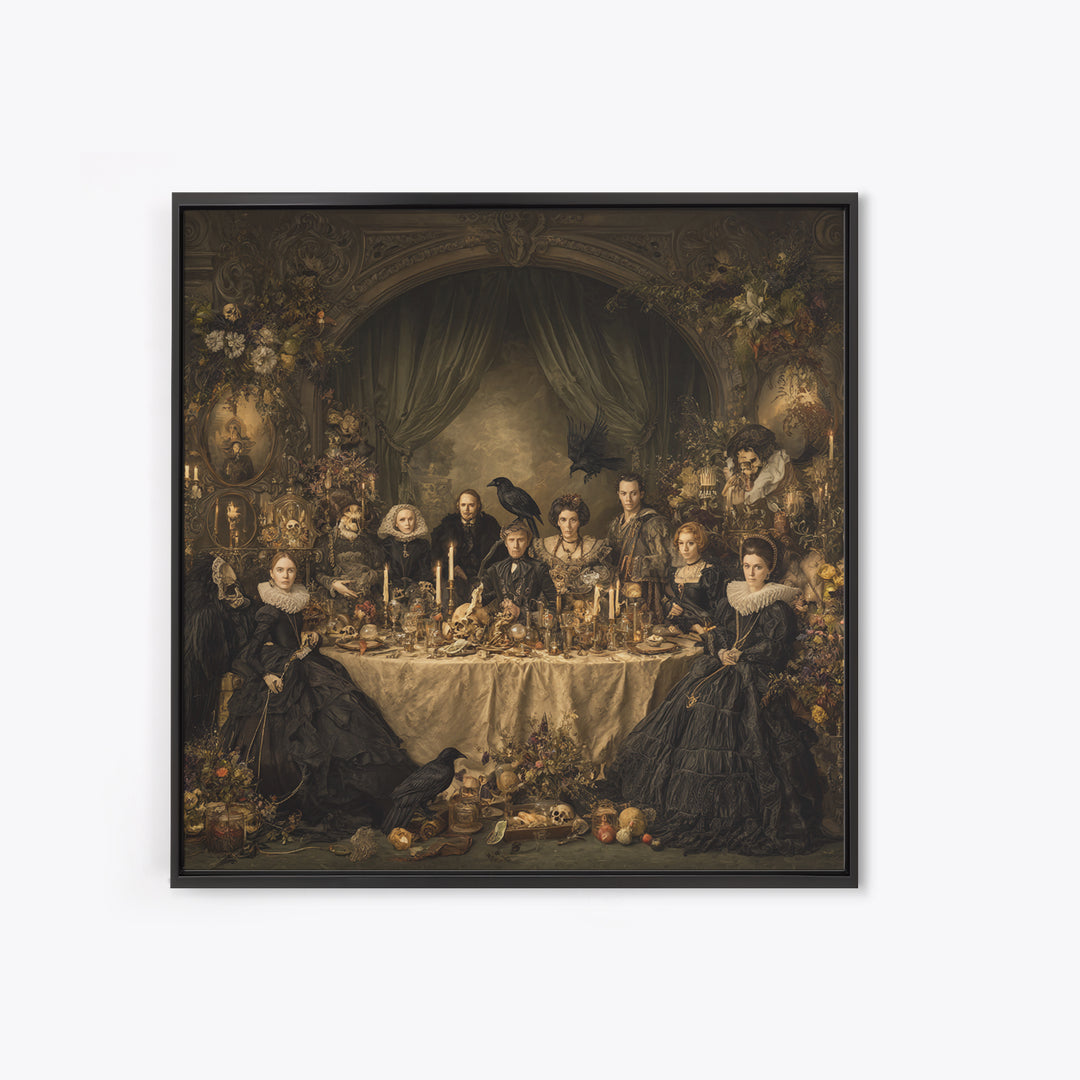 Victorian Mourning Halloween, Danse Macabre Art, Square Wall Art, Macabre Wall Art, Framed Canvas Print