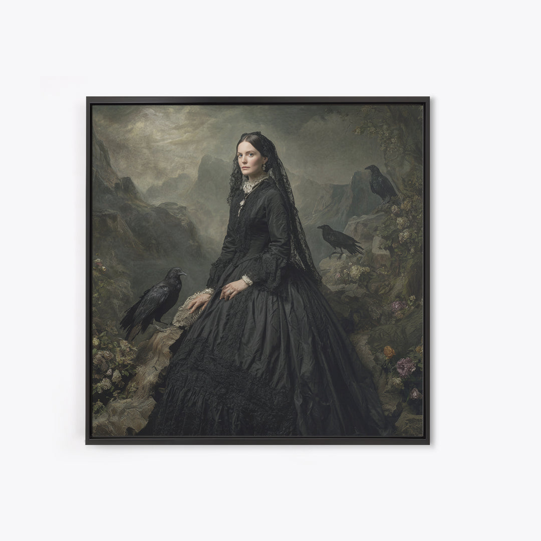 Victorian Mourning Halloween, Baroque Witchcraft Art, Square Wall Art, Macabre Wall Art, Framed Canvas Print, Halloween Wall Art