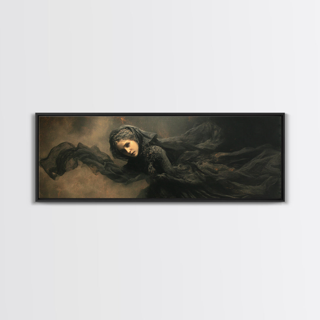 Victorian Mourning Halloween, Dark Romantic Horror Art, Extra Wide Wall Art, Gothic Horror Wall Art, Framed Canvas Print