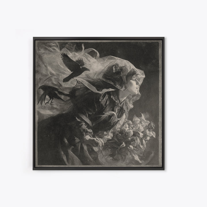 Victorian Mourning Halloween, Symbolist Dream Art, Square Wall Art, Dark Fantasy Wall Art, Canvas Print, Halloween Wall Art