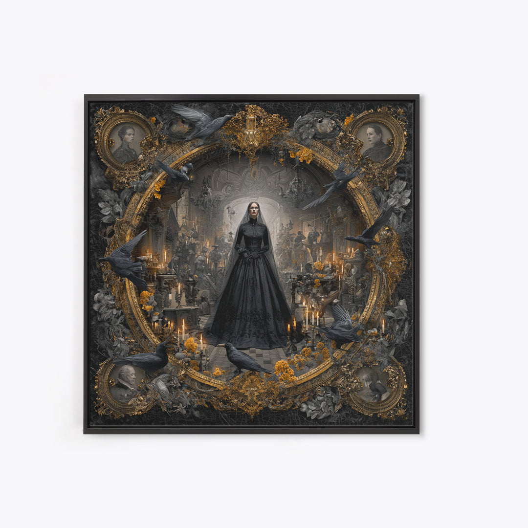 Victorian Mourning Halloween, Ornate Symbolist Art, Square Wall Art, Dark Halloween Decor, Framed Canvas Print, Halloween Wall Art