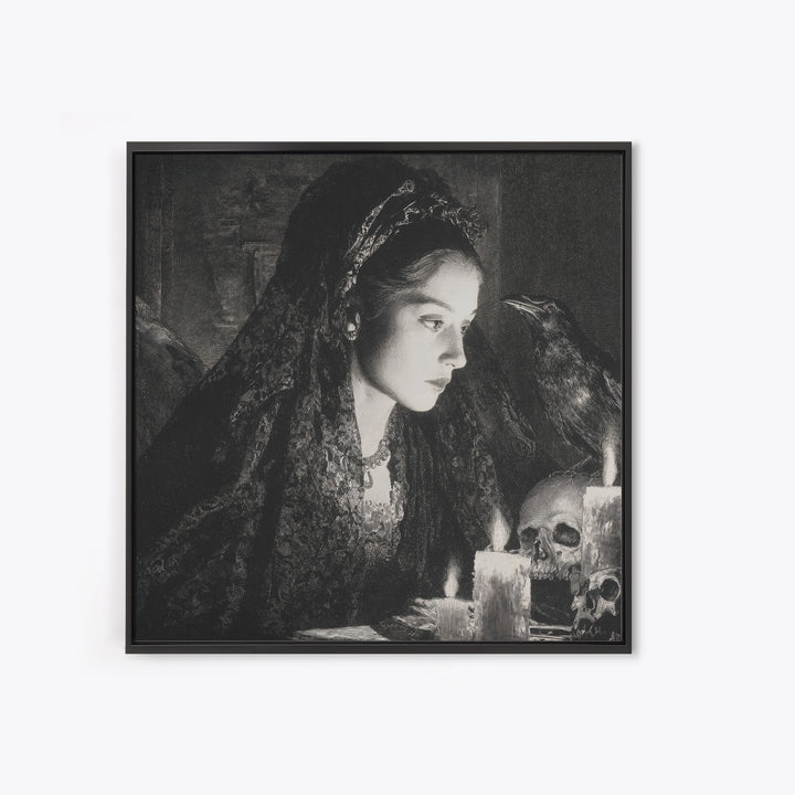 Victorian Mourning Halloween, Decadent Gothic Art, Square Wall Art, Macabre Wall Art, Framed Canvas Print, Halloween Wall Art