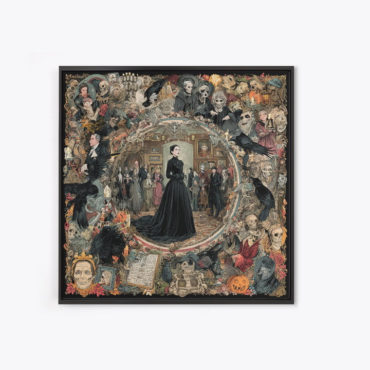 Victorian Mourning Halloween, Grotesque Carnival Art, Square Wall Art, Dark Halloween Decor, Canvas Print, Halloween Wall Art