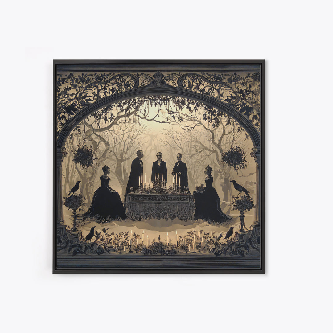 Victorian Mourning Halloween, Decadent Line Art, Square Wall Art, Dark Halloween Decor, Canvas Print, Halloween Wall Art