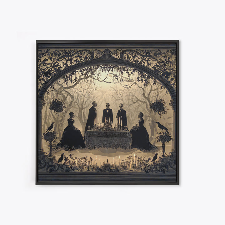 Victorian Mourning Halloween, Decadent Line Art, Square Wall Art, Dark Halloween Decor, Canvas Print, Halloween Wall Art